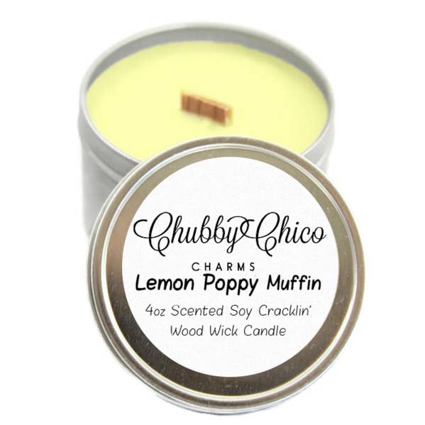 Chubby Chico Charms - Wholesale Travel Candles - Lemon Poppy Tin Candle soy wooden wick hand poured
