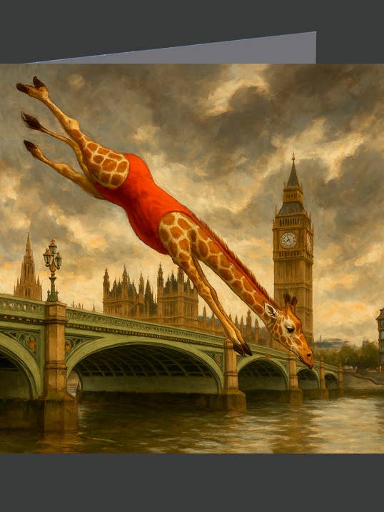 Giraffe Diving Off Westminster 01-1045 / Greeting Cards for wholesale by Eliot Siegel & The British Art Gallery