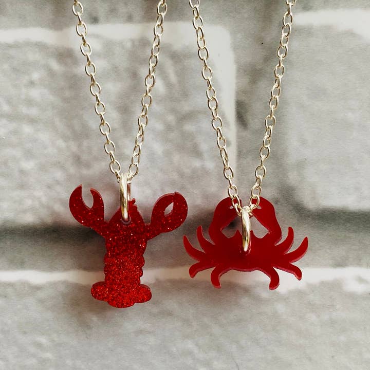 Glittery Resin red Crab or Lobster charm necklace for wholesale by Jewells