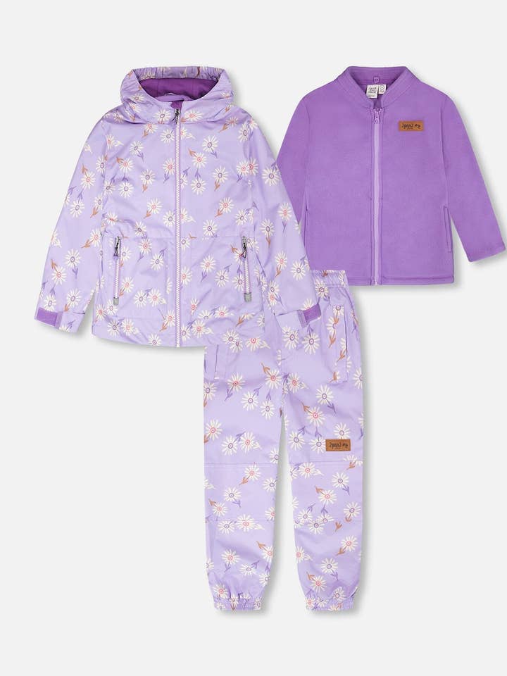3-i-1 todelt mellemsæson yderbeklædningssæt lilla margueritprint for engroshandel hos Deux par Deux