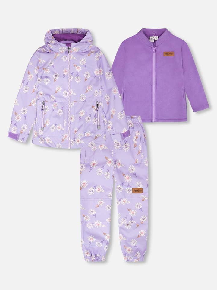 Ensemble de mi-saison deux pièces 3-en-1 imprimé marguerite violette pour la vente par Deux par Deux