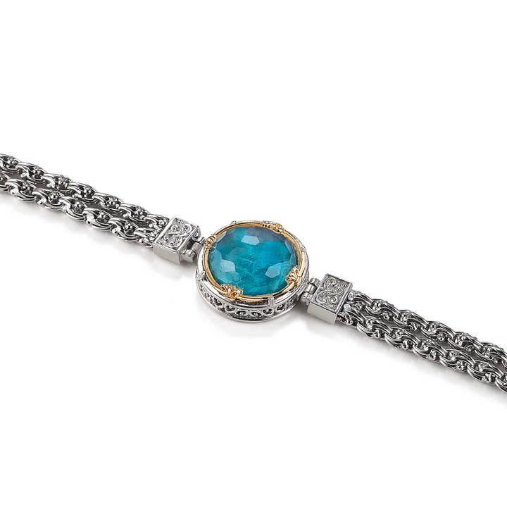 Bracelet en chaîne fait main avec Chrysocolla Doublet pour la vente par Anatoli Jewelry