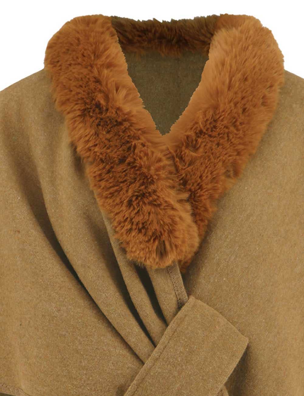 Sweetkama - Wholesale Cape - Women's - Ladies Faux Fur Collar Wool Blend Cape Cardigan Coat1