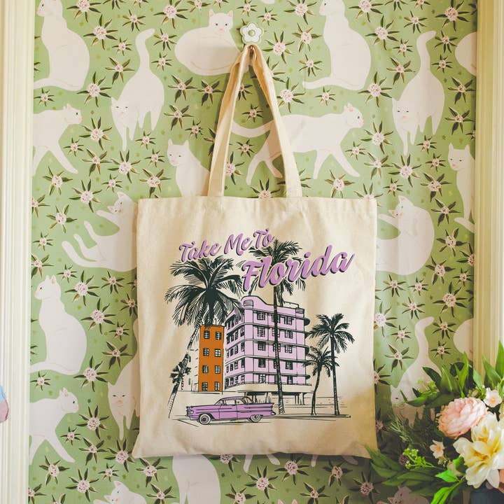Canvas bookish tote bag - Take Me To Florida Taylor Gift for wholesale by Literari Goods, Co | Book Themed Candles + Gifts