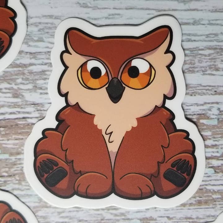 Baby Owlbear Vinyl Sticker for wholesale by Jade Raven Arts