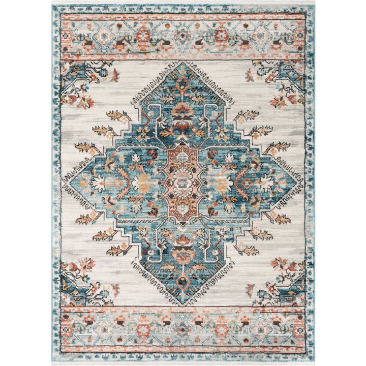 Tapis bleu oriental vintage Manor au médaillon bohème pour la vente par Well Woven