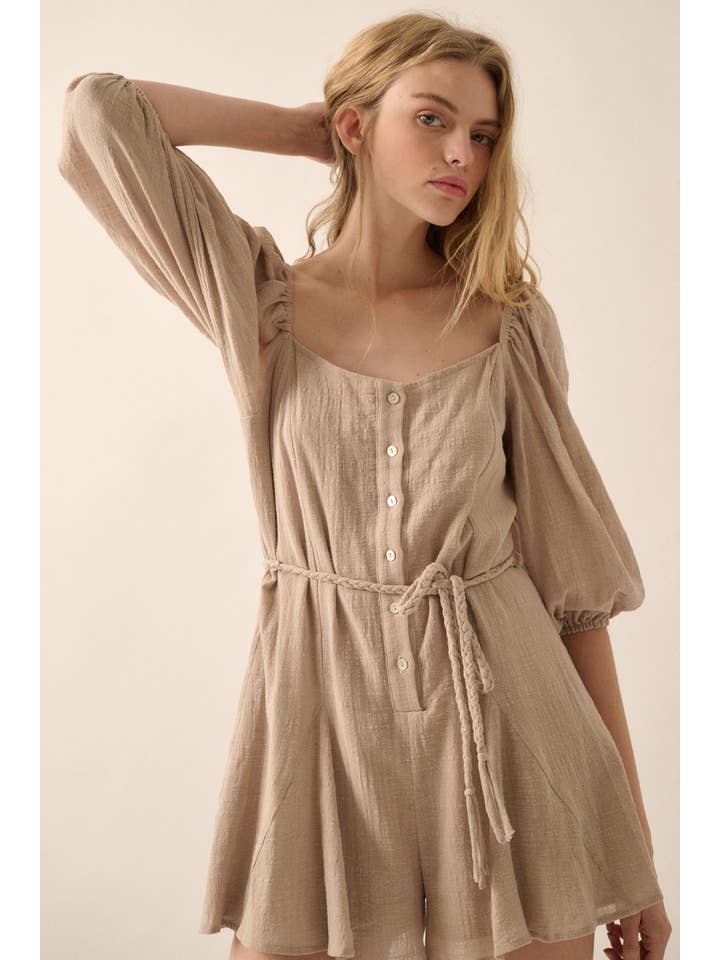 Promesa USA – Romper - Mulher por atacado – Macacão de Perna Larga com Mangas Bufantes em Algodão Texturizado12