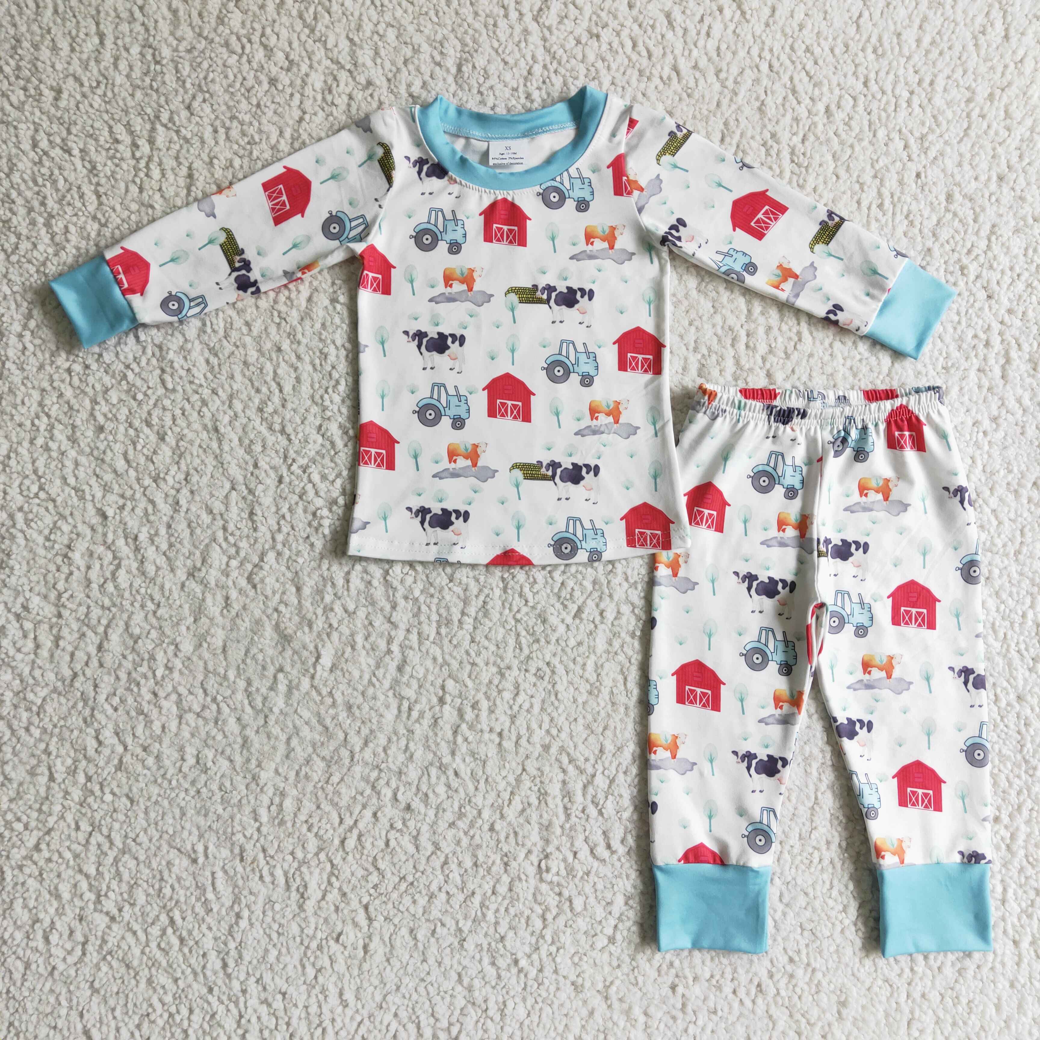 Yawoo Garments - Wholesale Sleepwear Set - Kids - Cow farm print long sleeves boy pajamas1