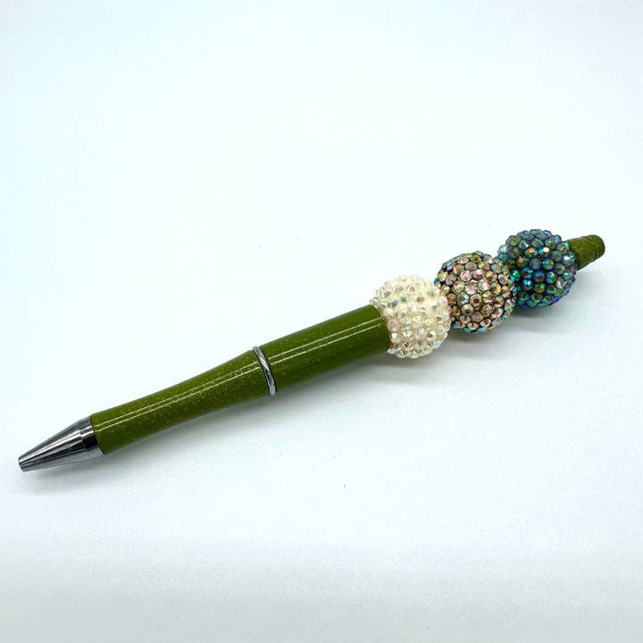Rhinestone Beaded Pen - Sparkly Sage for wholesale by Beyond Bead