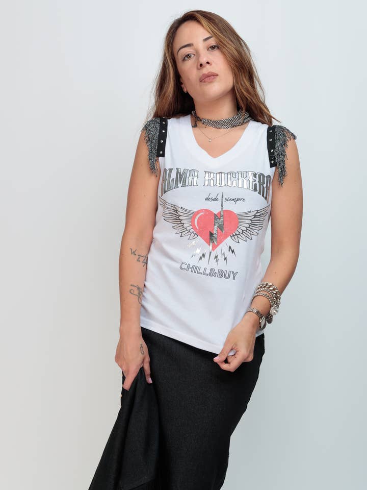 T-shirt à franges Alma Rockera pour femme pour la vente par Chill&Buy