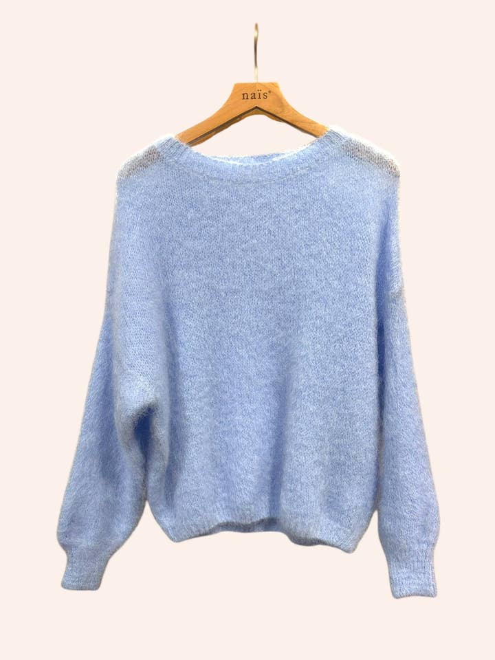 Trui met ronde hals en ballonmouwen in 80% kid mohair voor wholesale door NAÏS PARIS