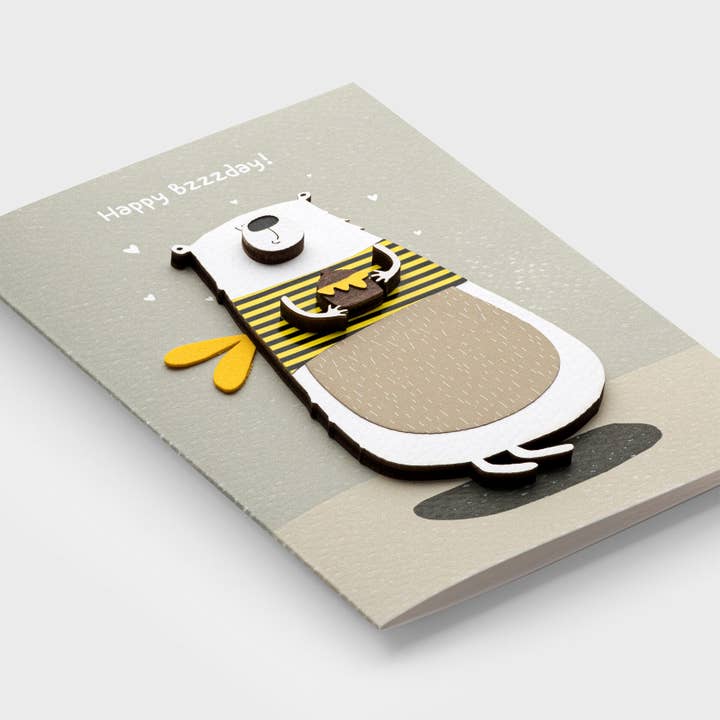 PESKOVOI - Wholesale Birthday Card - 3D Wooden Bee Bear Birthday Card – Handmade Fun Greeting