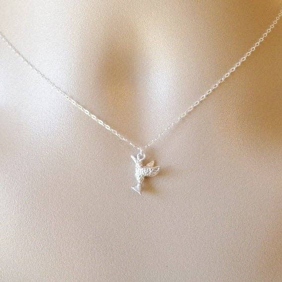 Hummingbird halskæde - Sølv Hummingbird halskæde - Smykker - Sterling sølv og mat rhodium belagt halskæde - Brude - Mors dag gave for engroshandel hos The Wandering Dandelion