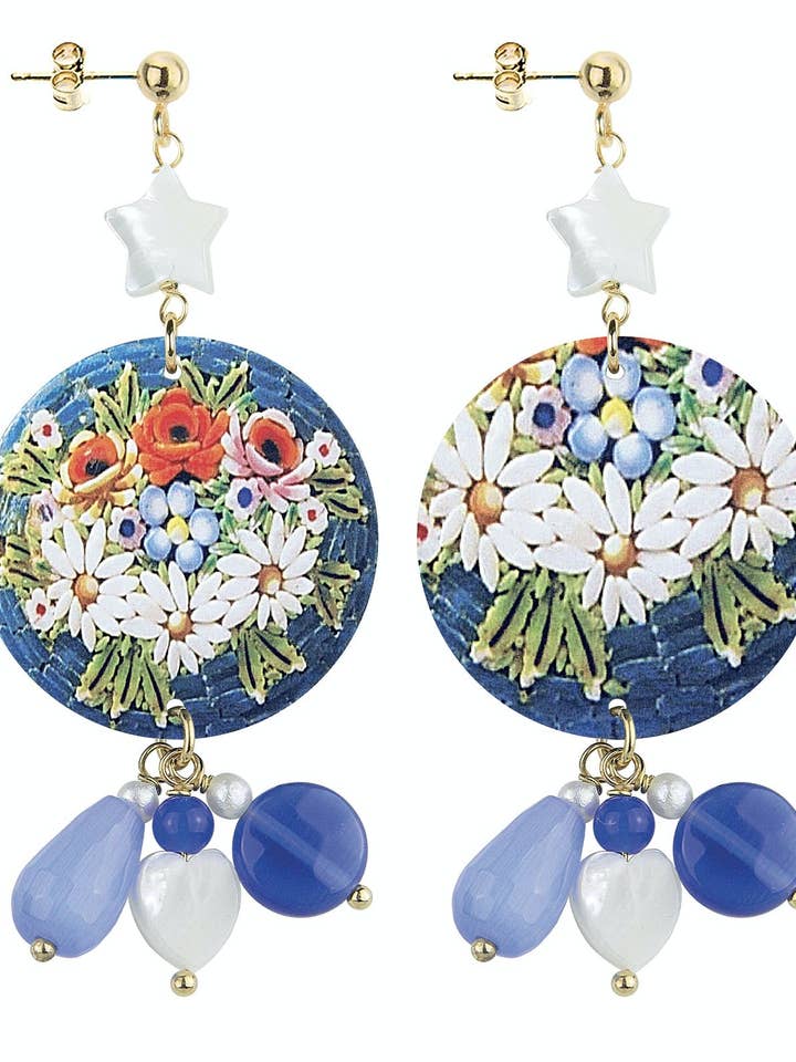 Handmade women's earrings with colorful flowers made in Italy for wholesale by Lebole Maison