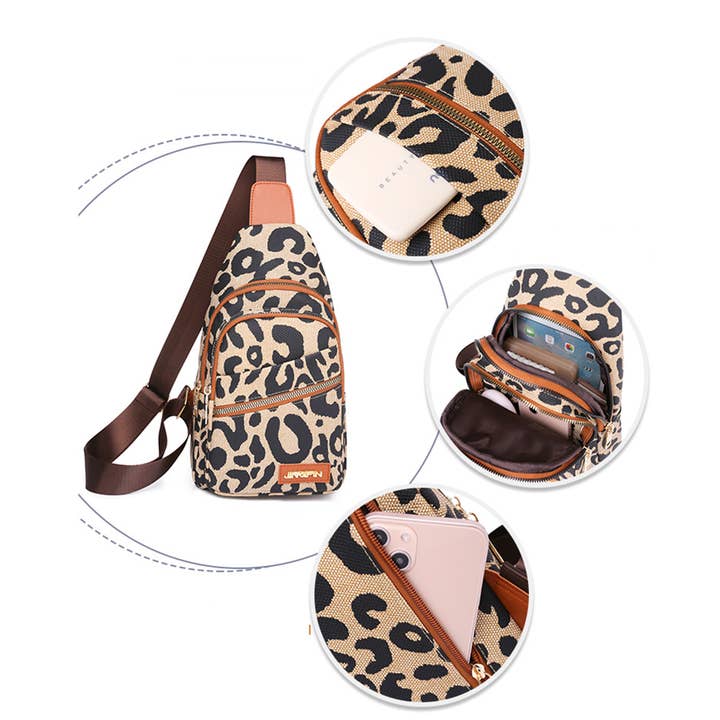 Brown Leopard Print Waterproof Crossbody Bag for wholesale on Faire
