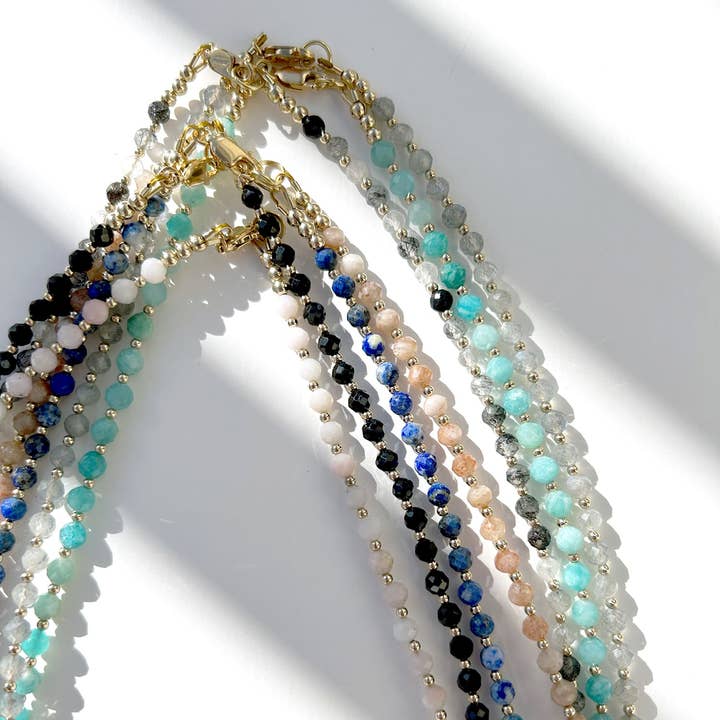 Kaylie Dawn Jewelry - Wholesale Beaded/Pearl Necklace - Elley Faceted Gemstone Necklace Handmade in USA Gold Filled14