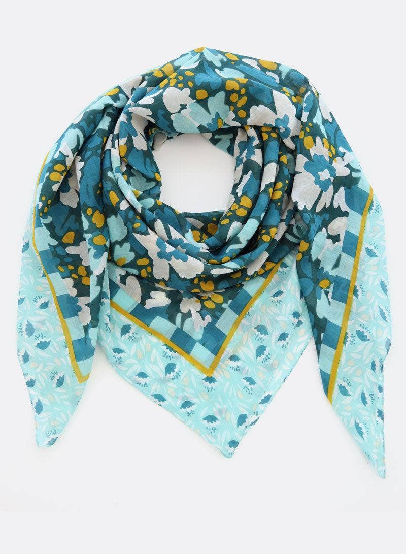 Djian – Cachecol - Mulher por atacado – Lenço 100% algodão orgânico / Hana - petróleo / menta / mel1