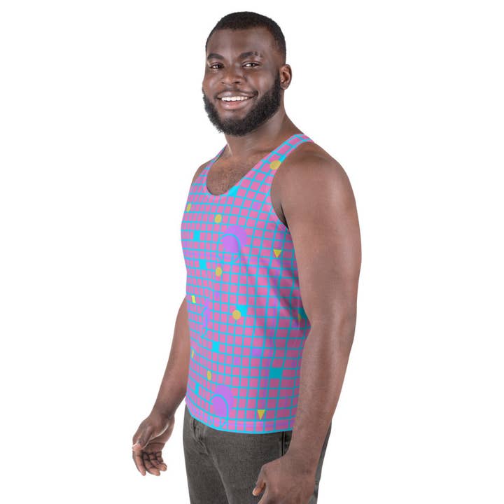 BillingtonPix - Venta al por mayor Camiseta de tirantes - Hombre - Chaleco deportivo estampado sin mangas para hombre | Memphis Vapor Grid