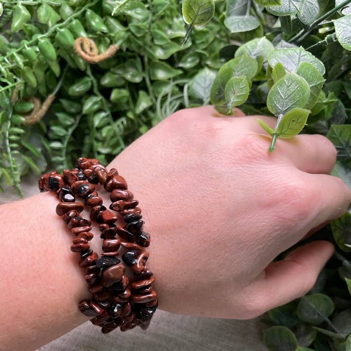 Copper Ashes - Wholesale Beaded Bracelet - Red Obsidian Chip Bracelet0