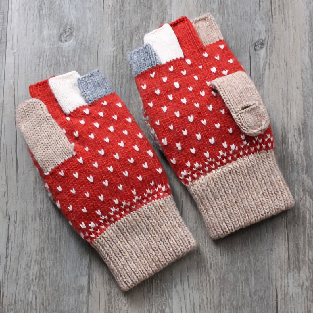 Happy Knits - Vente Gants – femme - Gants en laine pour femmes - Gants d'hiver sans doigts avec rabat12