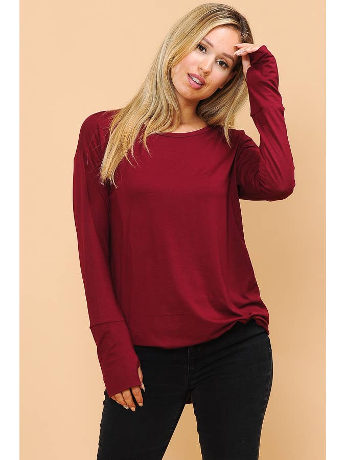 Burgundy Apparel - Wholesale Tunic - Women's - LONG SLEEVE TOP WITH THUMB HOLE22