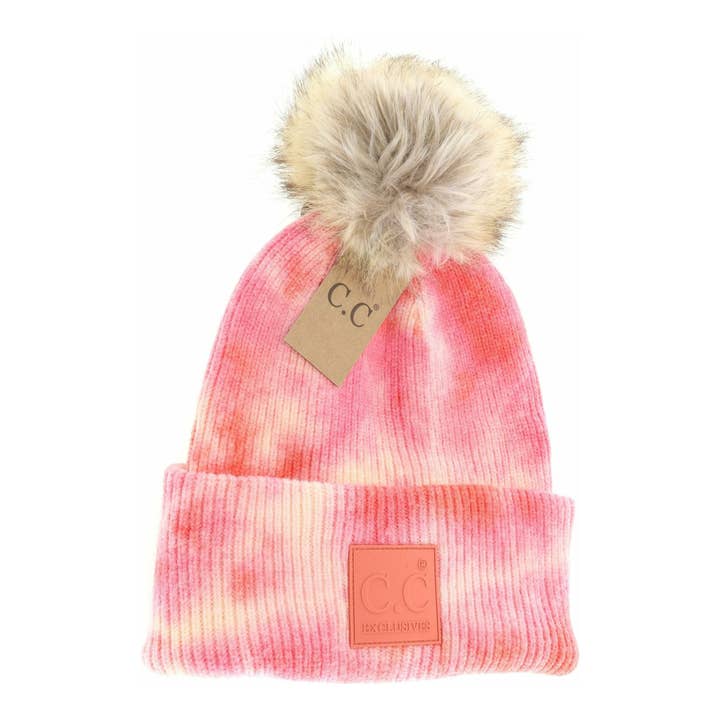 C.C Beanie - Wholesale Beanie - Women's - Tie Dye Fur Pom C.C Beanie HAT7380POM5