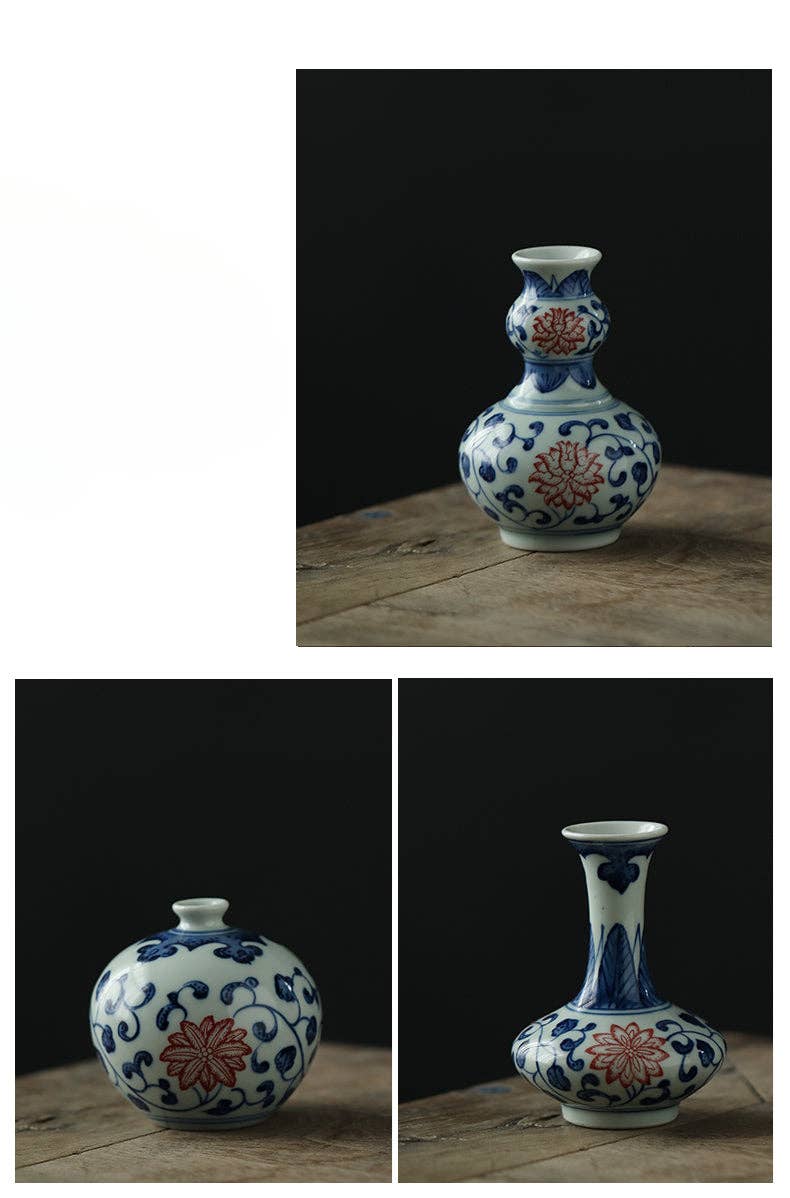 Gohobi （We cover U.S. import duties） - Wholesale Vase - Gohobi Hand-painted Blue and White Porcelain Vase (Red Flowers)32