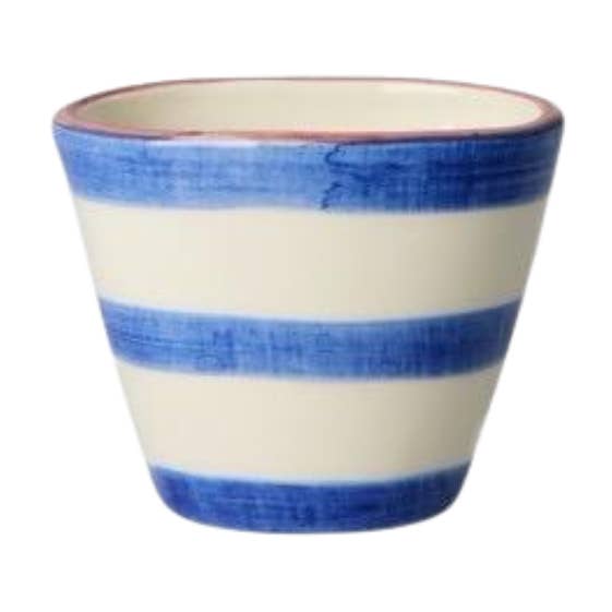 RicebyRice - Wholesale Coffee/Tea Cup - Ceramic Oval Espresso Cup with Hand-painted Blue Horizontal Stripes - 2.37 oz0