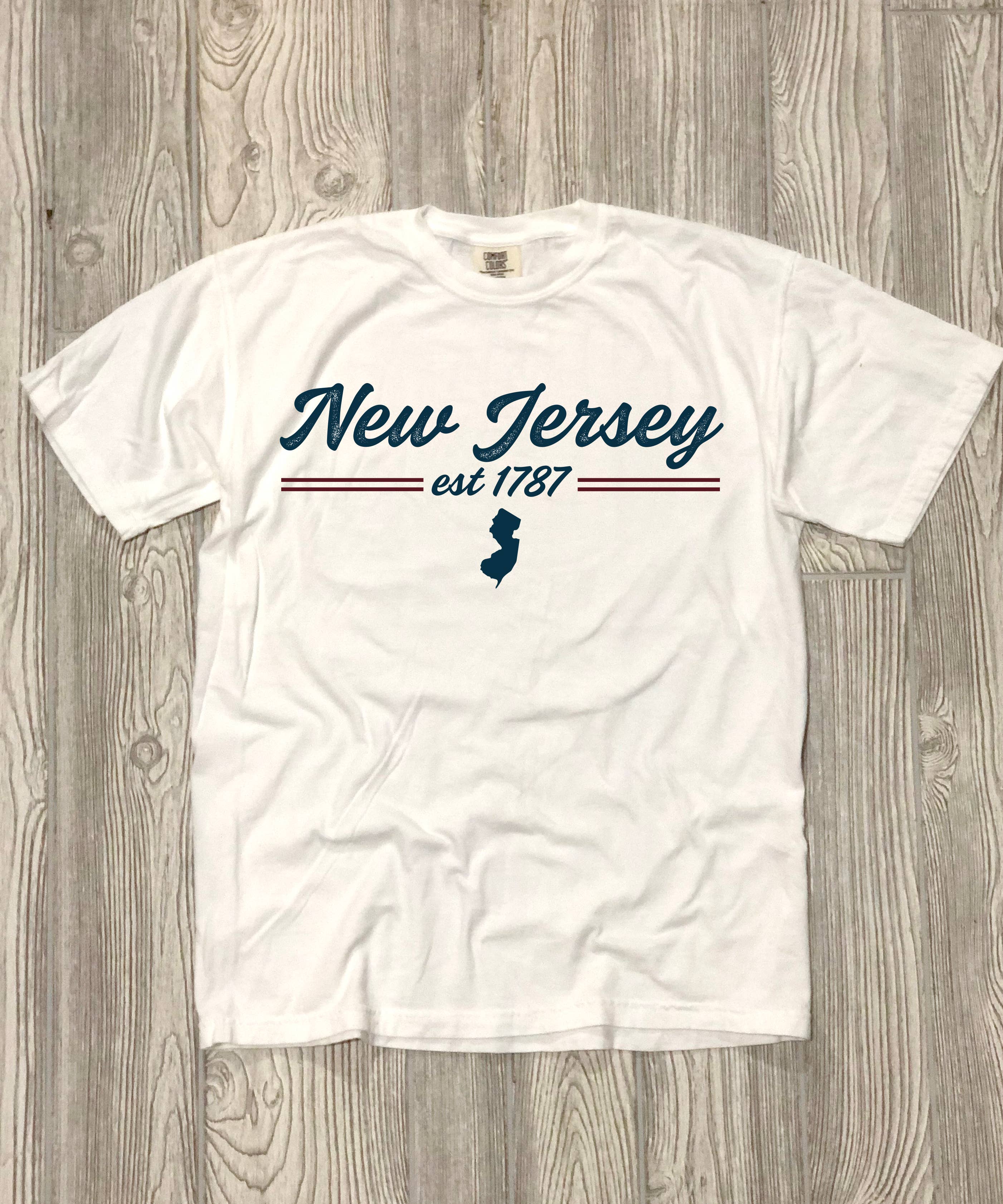 The Stately Shirt Co. – T-shirt estampada - Unissexo por atacado – Camiseta New Jersey Script0