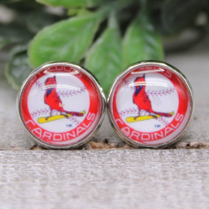 Hylidae Boutique - Wholesale Stud/Post Earrings - St Louis Cardinals Baseball Circle || 12mm Glass Stud Earrings || Hypoallergenic0