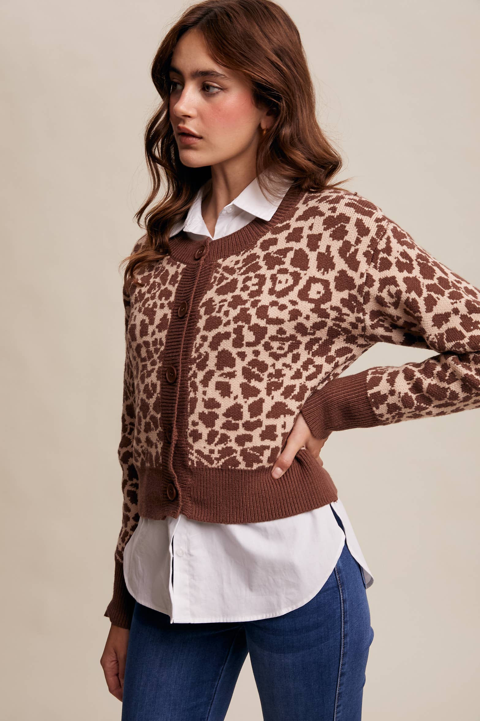 Listicle - Wholesale Cardigan - Women's - Leopard Knit Button-Up Cardigan LSW100110