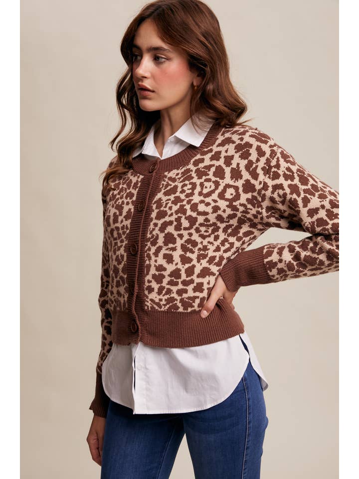Listicle - Wholesale Cardigan - Women's - Leopard Knit Button-Up Cardigan LSW100110