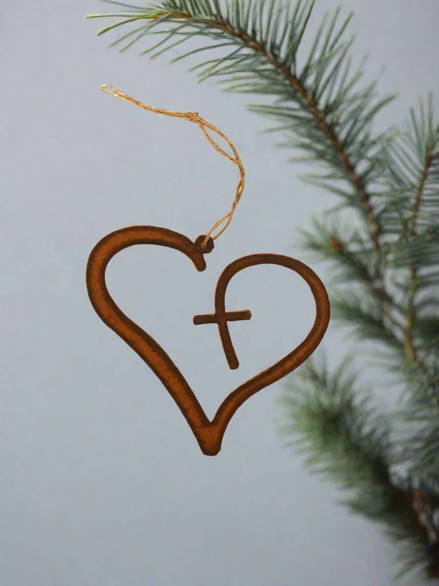 Heart with Cross Inspirational Ornament for wholesale by Universal Ironworks USA
