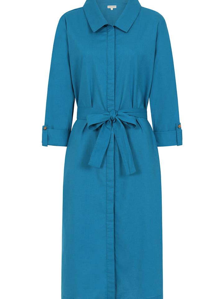 Hudson Dress - Teal - Organic Cotton Linen Blend for wholesale by Mudd & Water