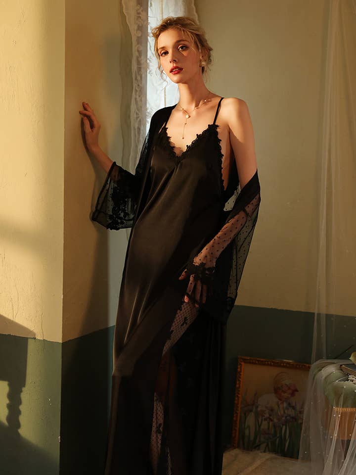 Sweetkama - Wholesale Robe – Women's - Lace Night Gown, Silk Robes,Bridal Party Robes,with babydoll30