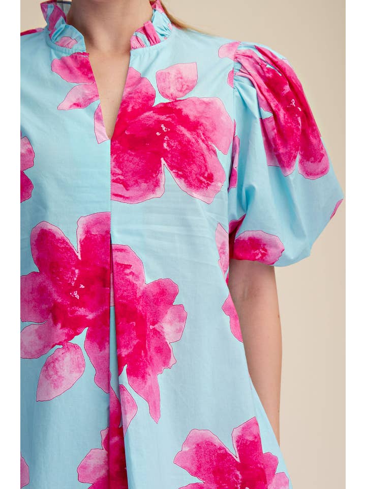 Glam - Wholesale Dress - Women's - Ruffle V-Neck Puff Sleeve Waist Pleated Midi Dress15