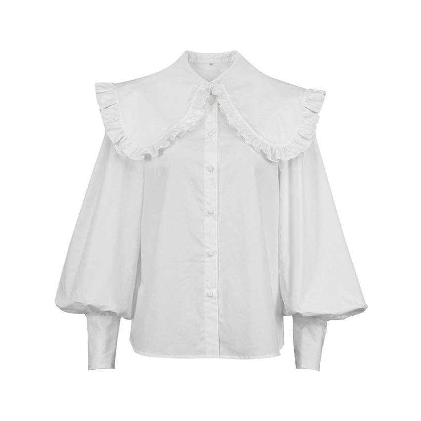 Marayn - Wholesale Button Down Shirt - Women's - French Chic Ruffle Collar Cotton Blouse17