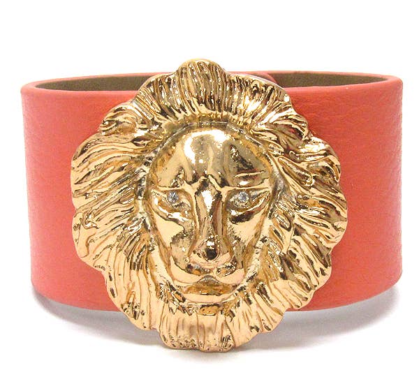 Jewelry Max - Wholesale Bangle Bracelet - ( F370 )  CRYSTAL EYED LION HEAD LEATHER BRACELET0