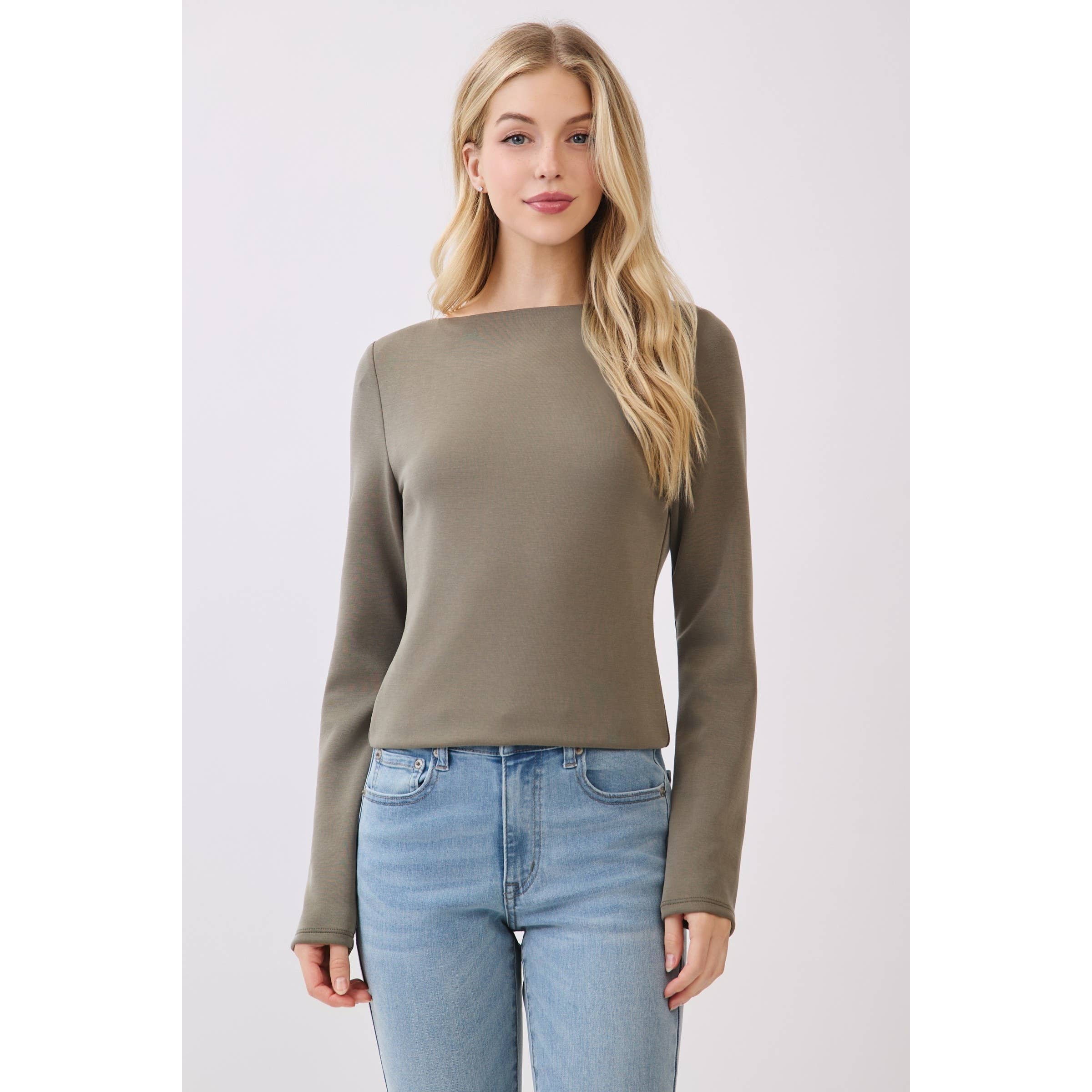 Final Touch - Wholesale Knit Top - Women's - Double Layer Boat Neck Long Sleeve Top - VT31534