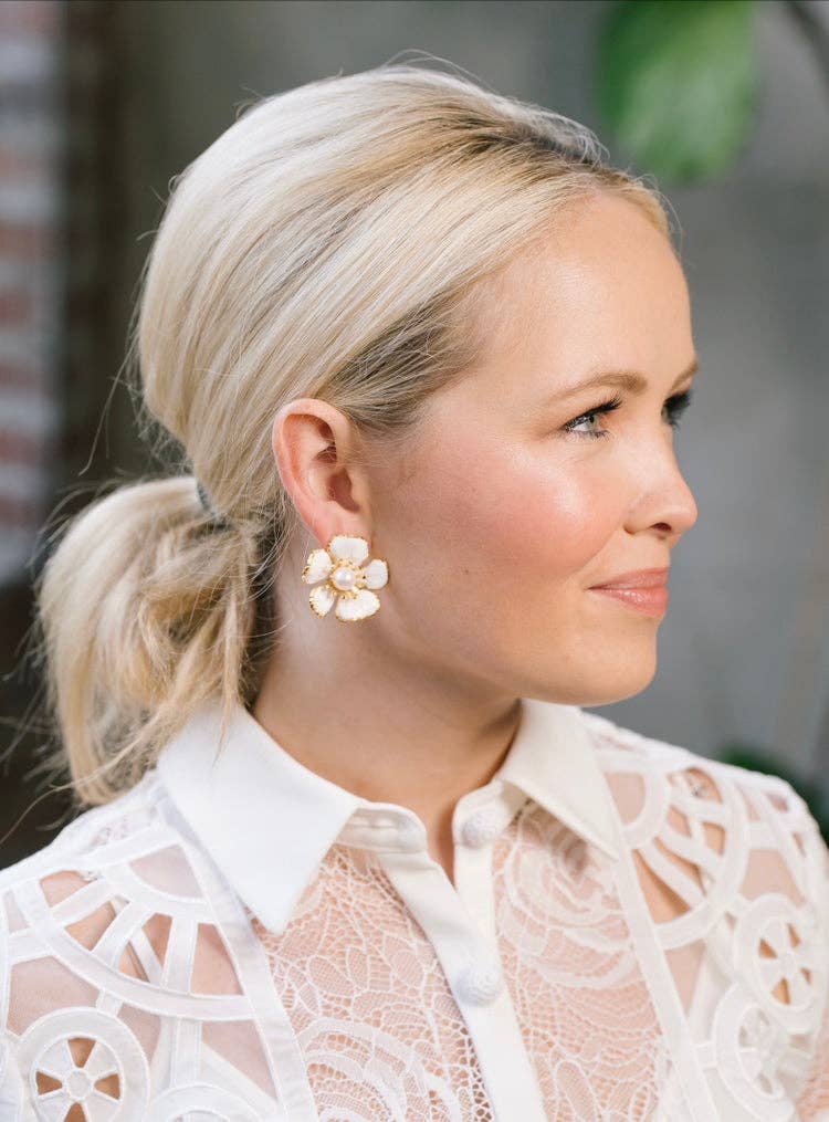 The Pink Reef - Wholesale Stud/Post Earrings - The Pink Reef Small Hand painted Baby Blue Floral2