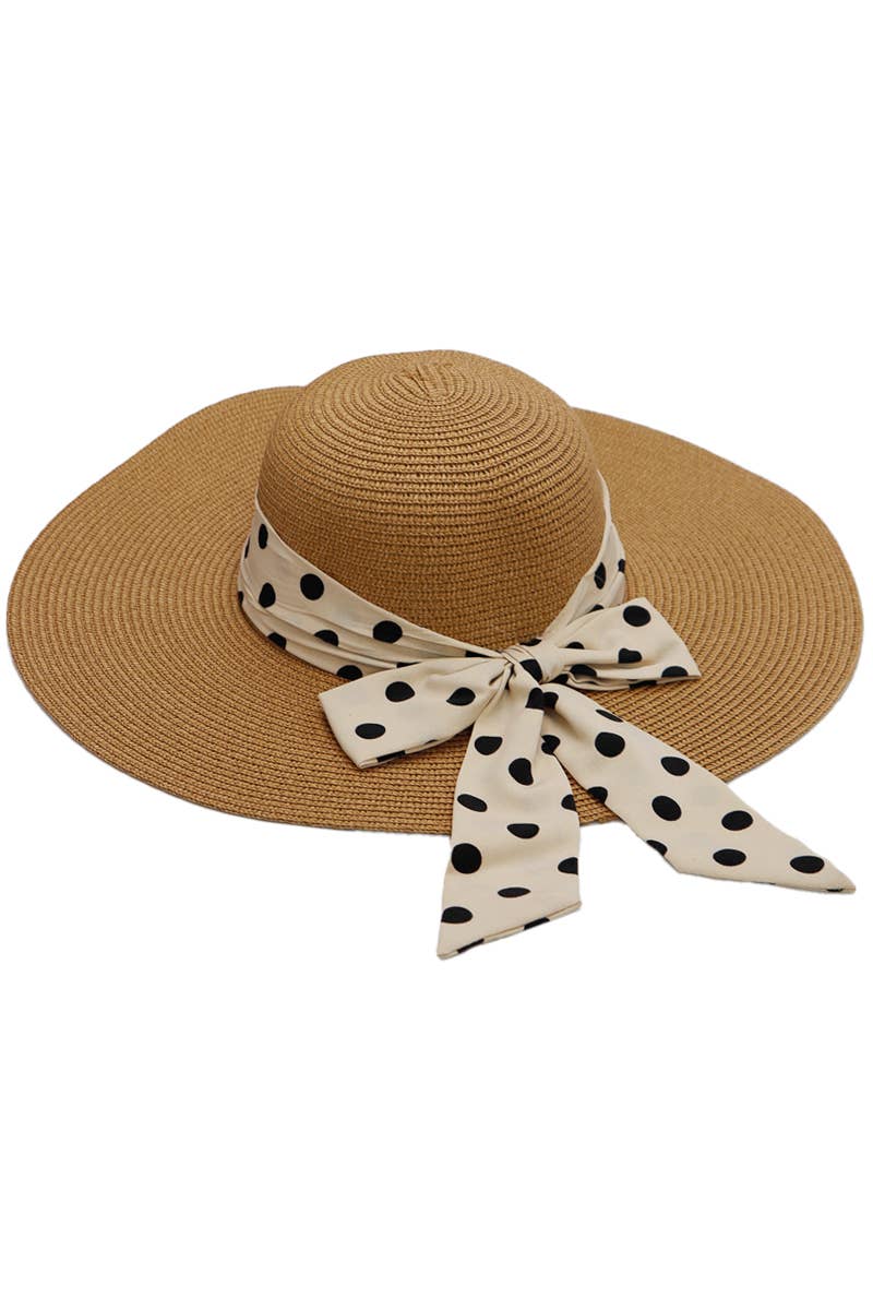 Cap Zone - Wholesale Straw Hat - Women's - Polka Dot Ribbon Tight Weave Straw Floppy Sun Hat11