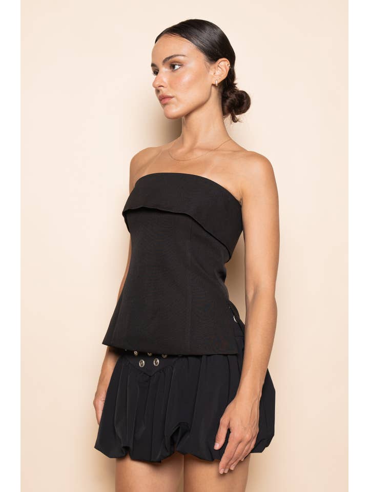 Black MODERN DRESSY STRAPLESS FITTED SIDE SLIT TOP-TI6580FO for wholesale on Faire2