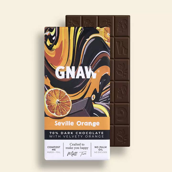 Orange de Séville - Tablette de chocolat noir 70% pour la vente par GNAW Chocolate