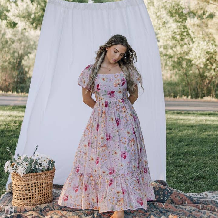 Greta Maxi Dress in Floral Pink and other Purchase Wholesale greta. Free Returns & Net 60 Terms on Faire trending on Faire.
