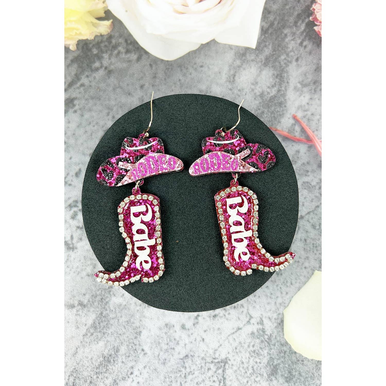 JHP Collection - Wholesale Dangle Earrings - RODEO BABE HOOK EARRING OF GLITTER COW BOY HAT AND BOOTS
14