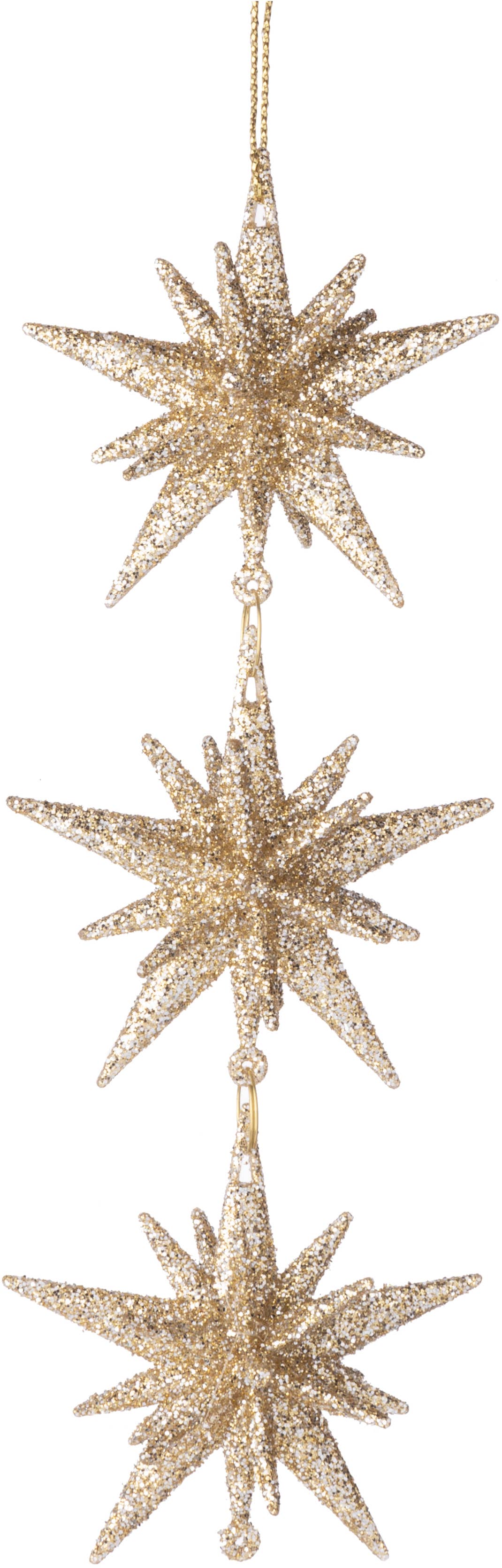 Silver Tree Home & Holiday - Wholesale Ornament - A65563: Chmp gld glit acrylic Moravian star-3 dang orn,6.3in0