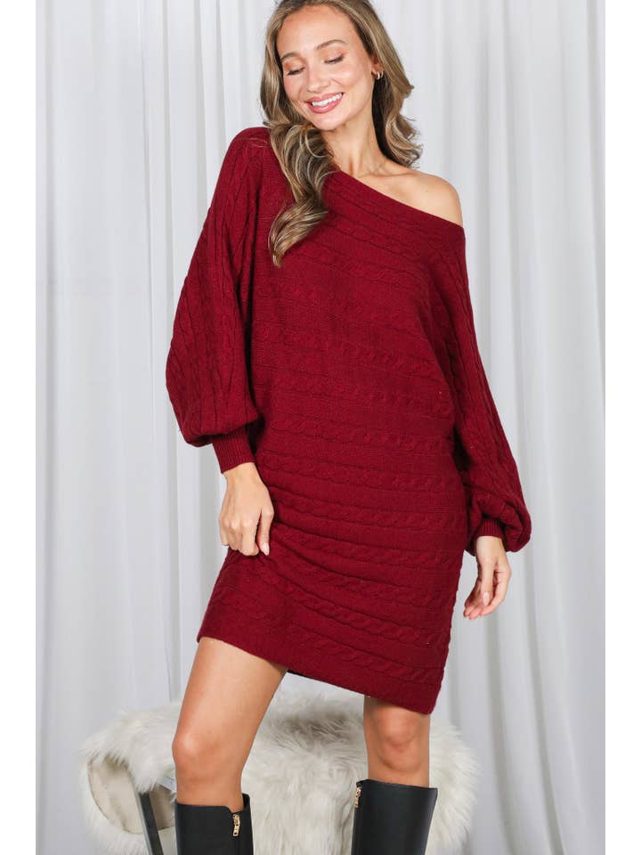 Vine & Love - Wholesale Dress - Women's - Horizontal Cable Dolman Knitted Mini Dress VD31801-2