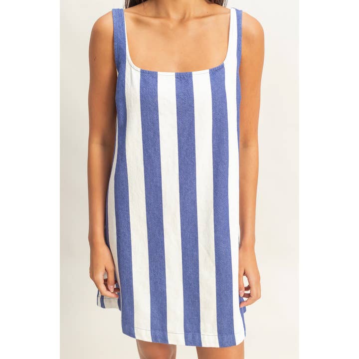 HYFVE - Wholesale Dress - Women's - DZ25E182-Striped Square Neck Woven Mini Dress