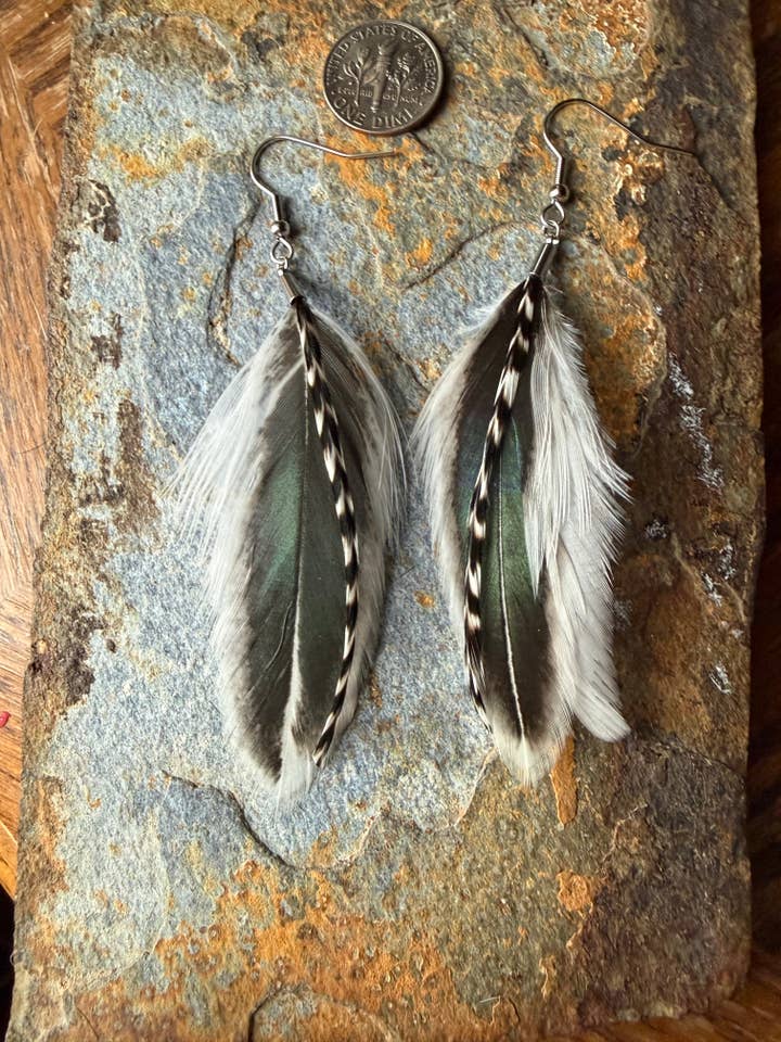 Emerald Skies Feather Earrings for wholesale by Wild Mountain Fringe