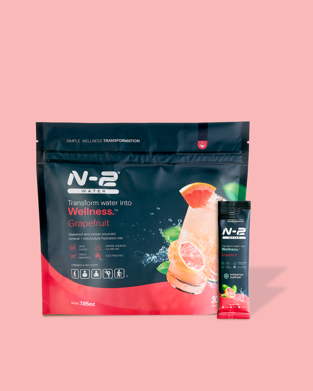 N-2 Water - Vendita all'ingrosso Bevanda salutare in polvere - N-2 Acqua Minerale Primo Mix di Idratazione - Gusto Pompelmo0